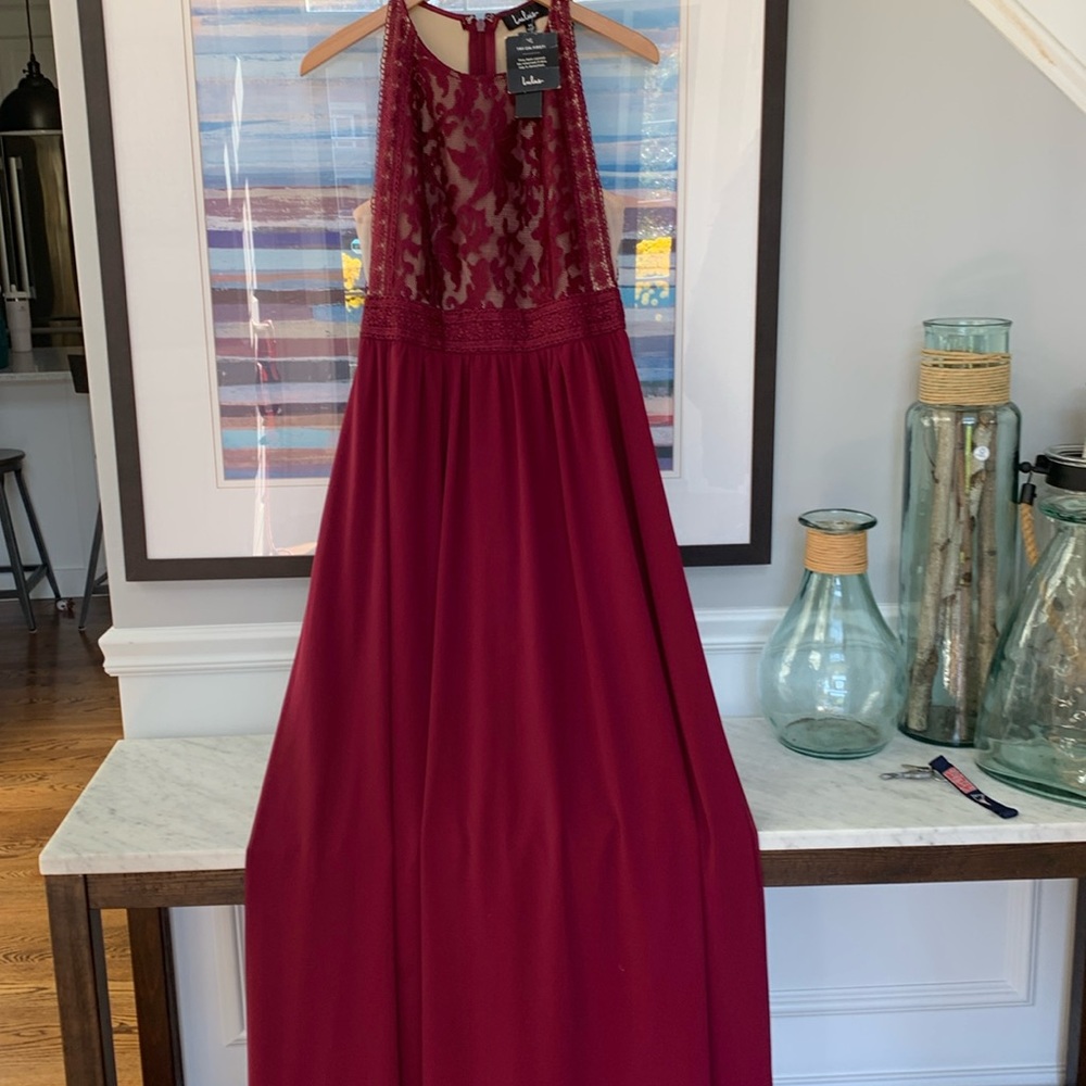 Lulu's Burgundy Lace Prom Dress